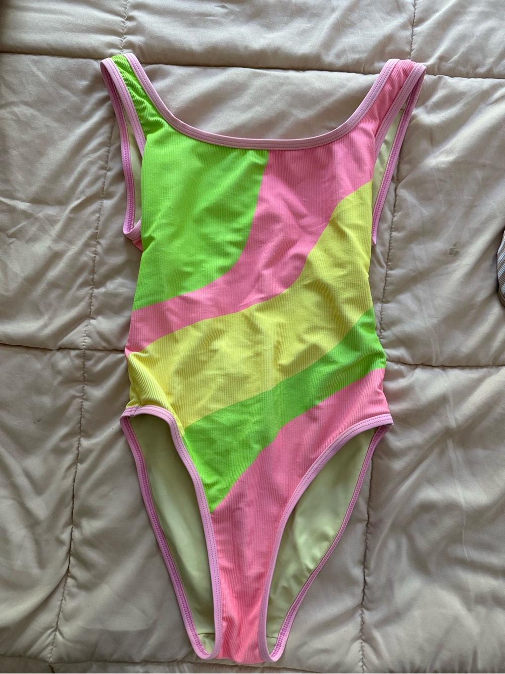 LainSnow Pink, Lime & Yellow Wave One-Piece Swimsuit